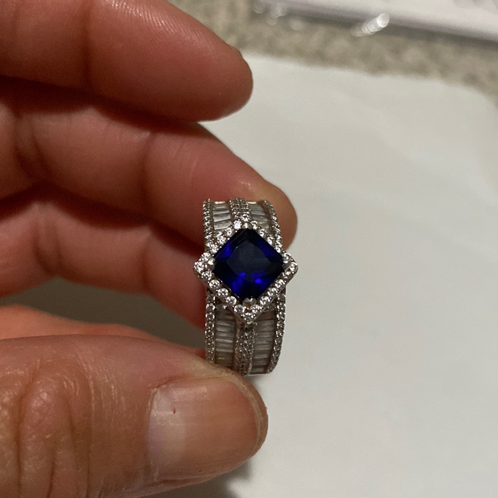 Blue/white sapphire on sterling silver